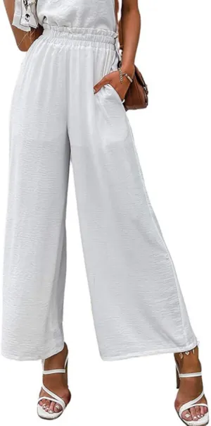 Linen Pants Women Boho High Waisted Palazzo Pants Flowy Trousers with Pockets Summer Beach Wide Leg Flowy Pant 2025