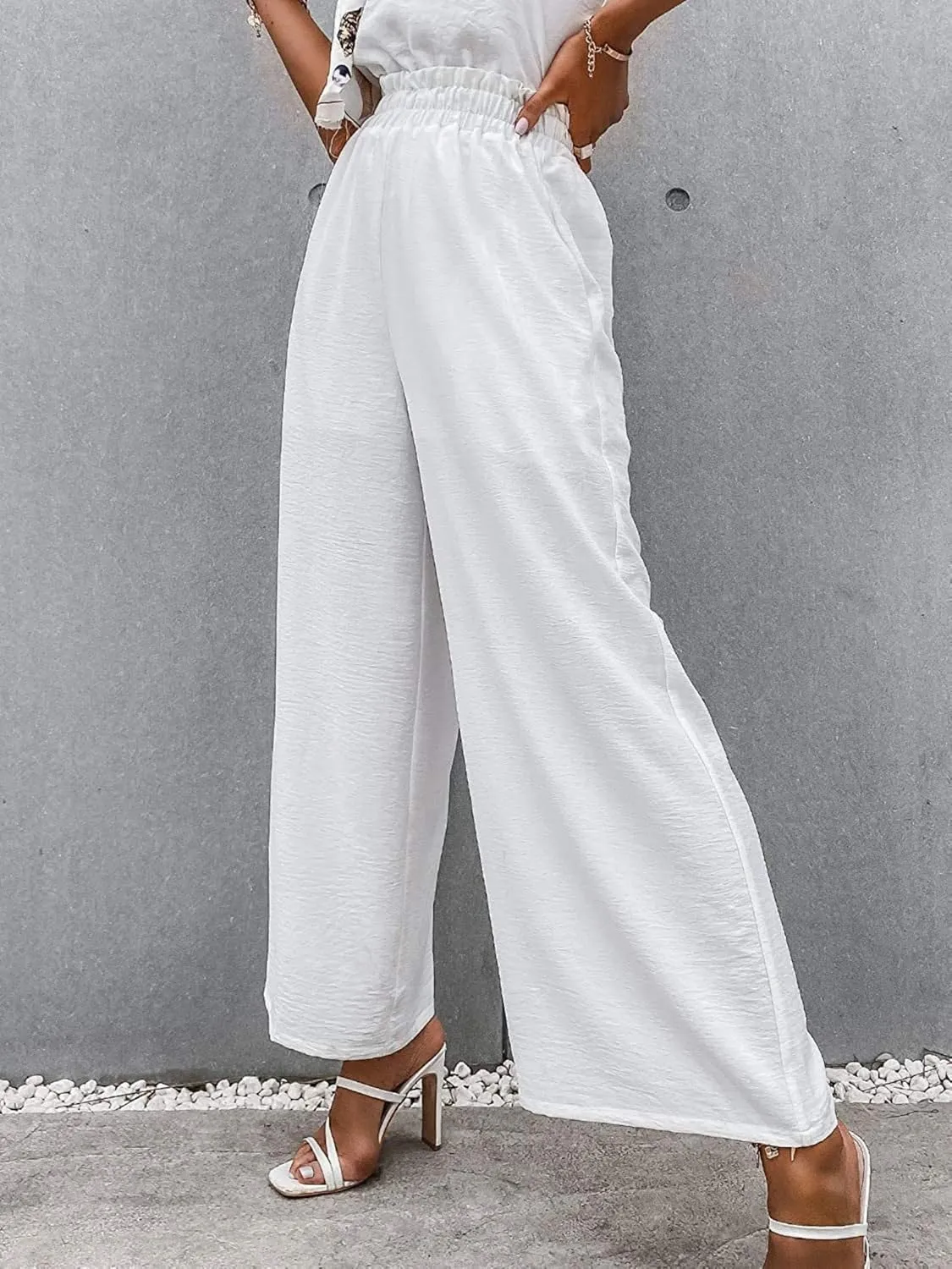 Linen Pants Women Boho High Waisted Palazzo Pants Flowy Trousers with Pockets Summer Beach Wide Leg Flowy Pant 2025