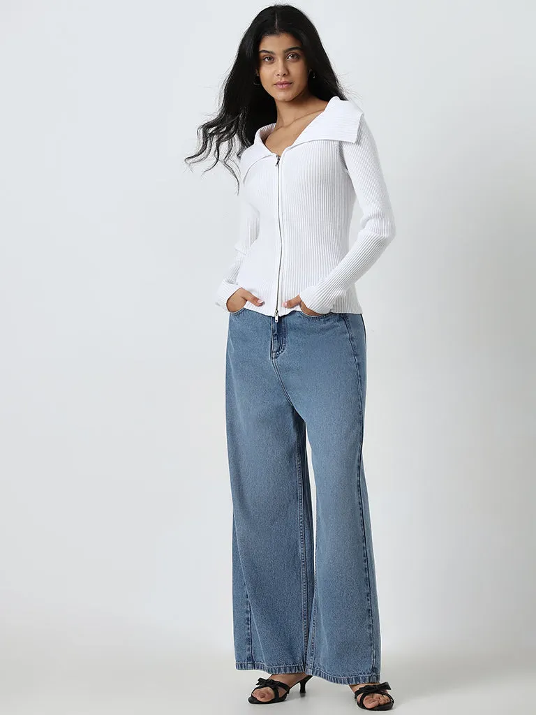 LOV White Ribbed-Textured Top