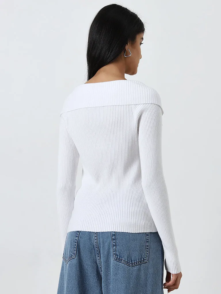 LOV White Ribbed-Textured Top