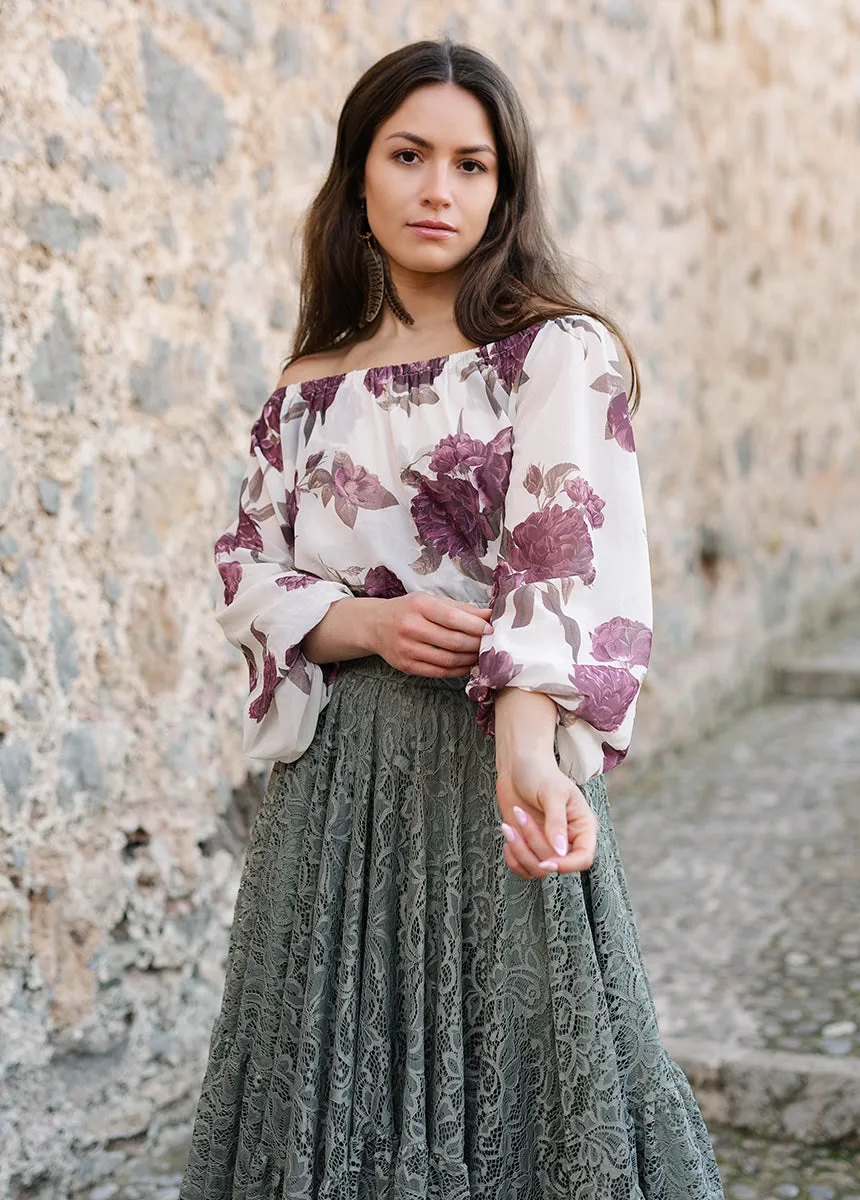 Magali Top in Large Cream Floral