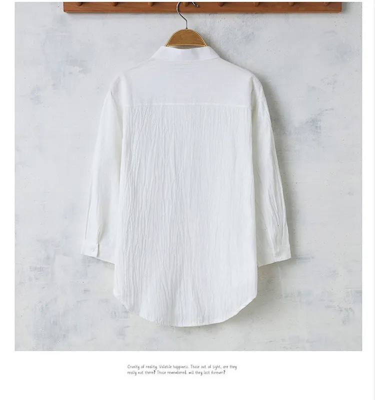 Men Japanese Summer Line Half Sleeved Shirt Trendy Three-Quarter Length Sleeves Plus Size Korean Men Shirt