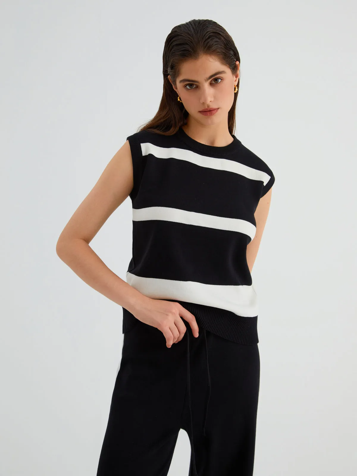 Minimalism Stripe Sweater Trendy Three Piece Pants Set