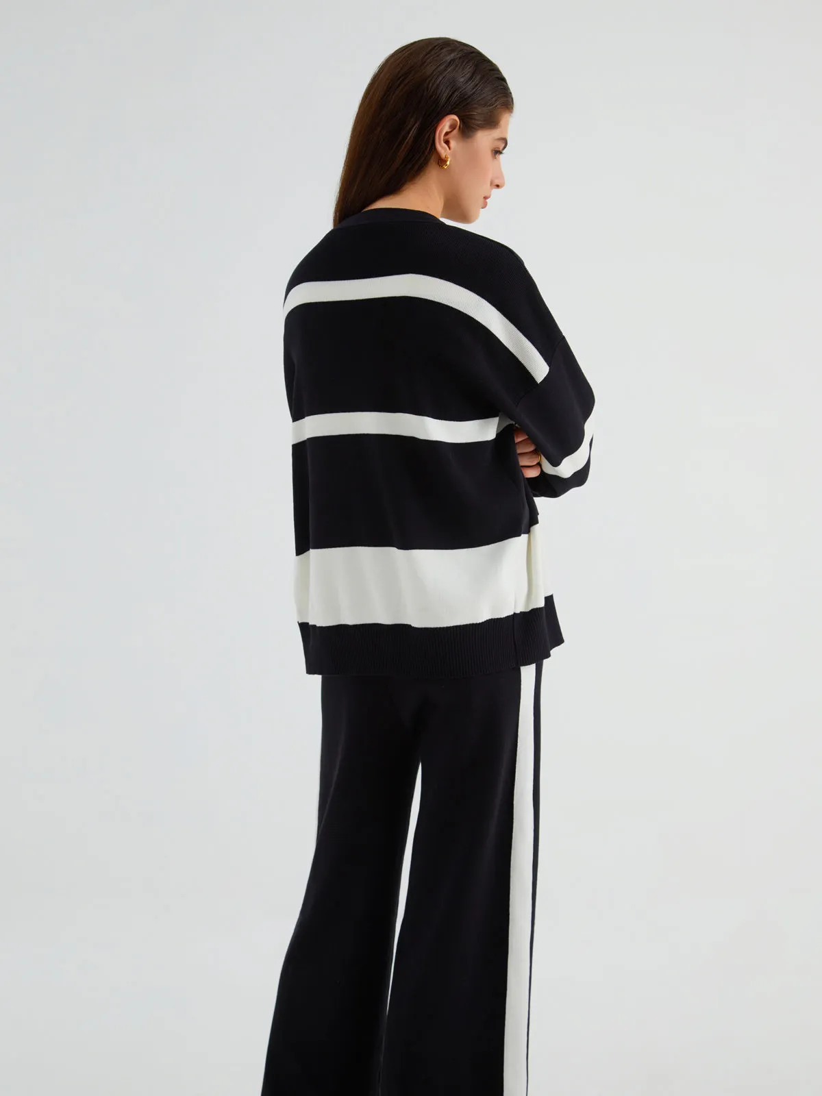 Minimalism Stripe Sweater Trendy Three Piece Pants Set