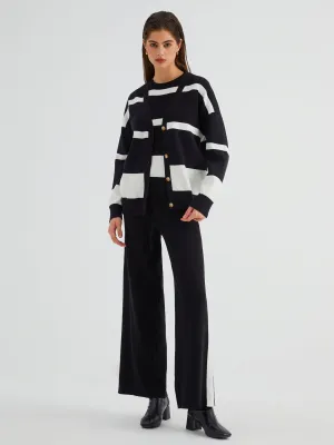 Minimalism Stripe Sweater Trendy Three Piece Pants Set