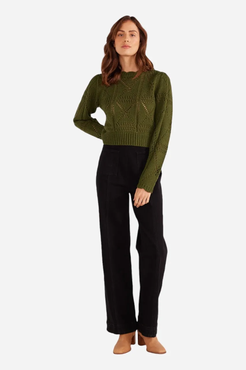 MINKPINK Sally Pointelle Knit Jumper Forest Green