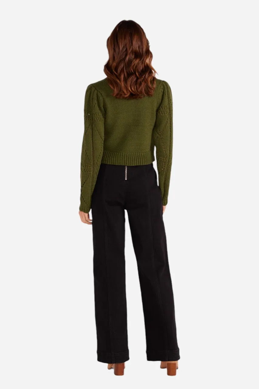 MINKPINK Sally Pointelle Knit Jumper Forest Green