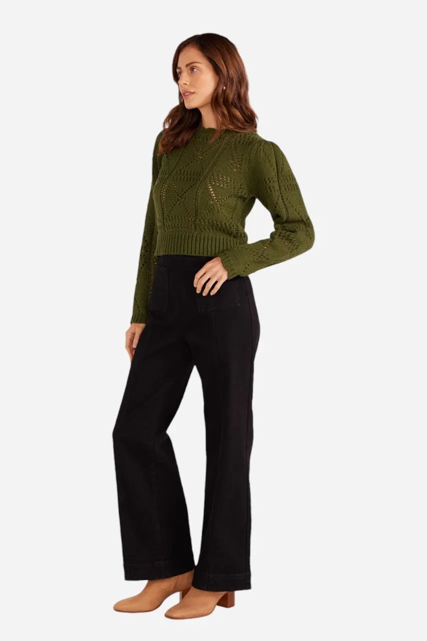 MINKPINK Sally Pointelle Knit Jumper Forest Green
