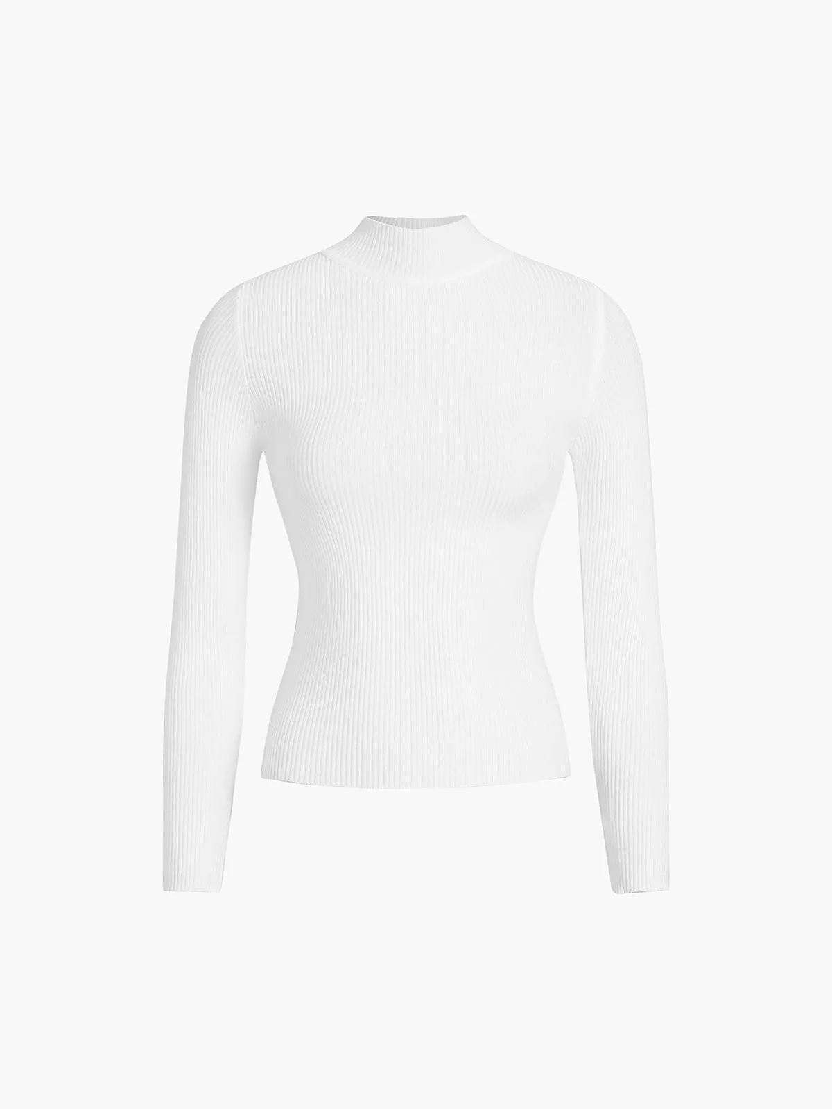 Mock Neck Rib Trendy Long Sleeve Knit Top