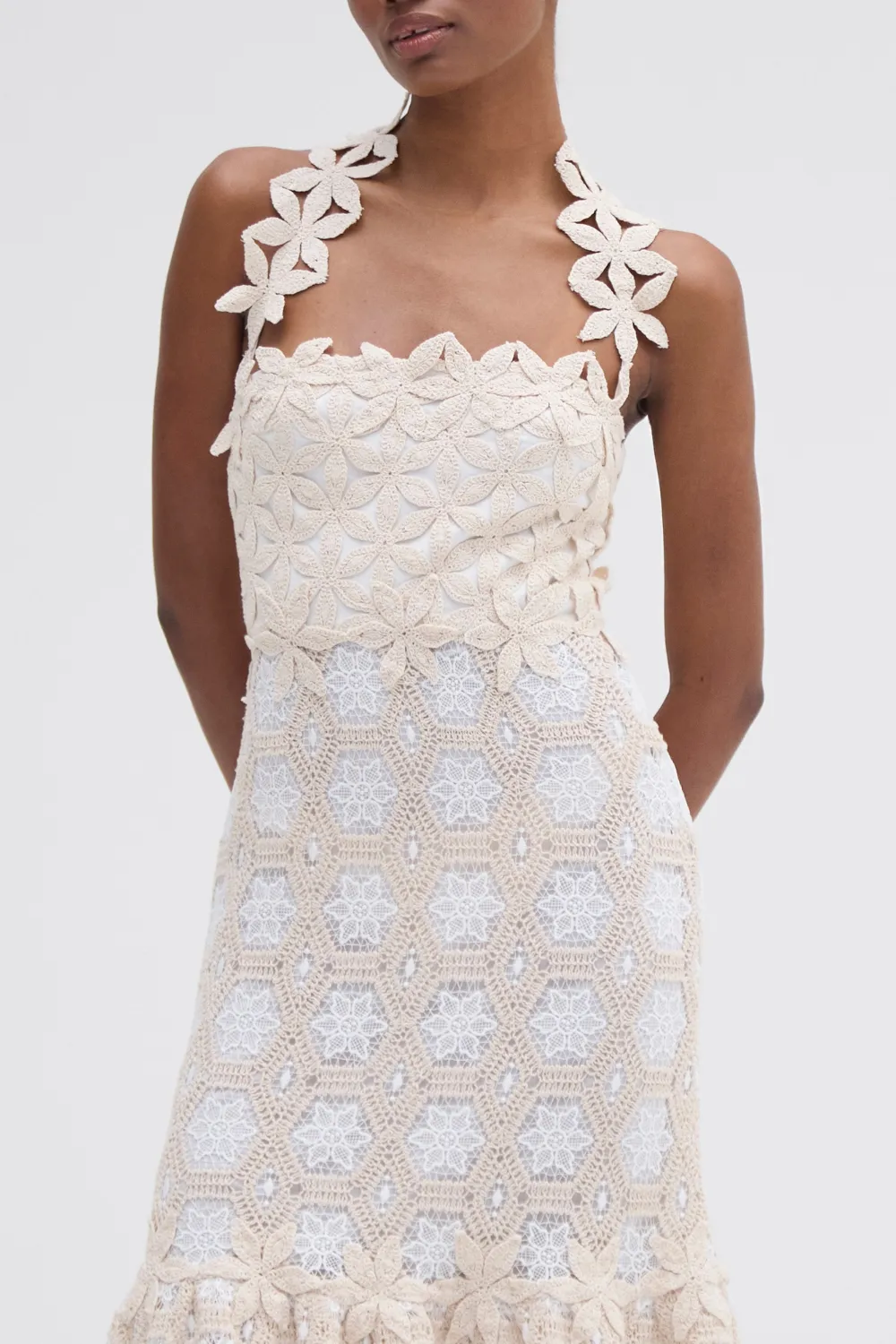 NATURAL CROCHET MIDI DRESS