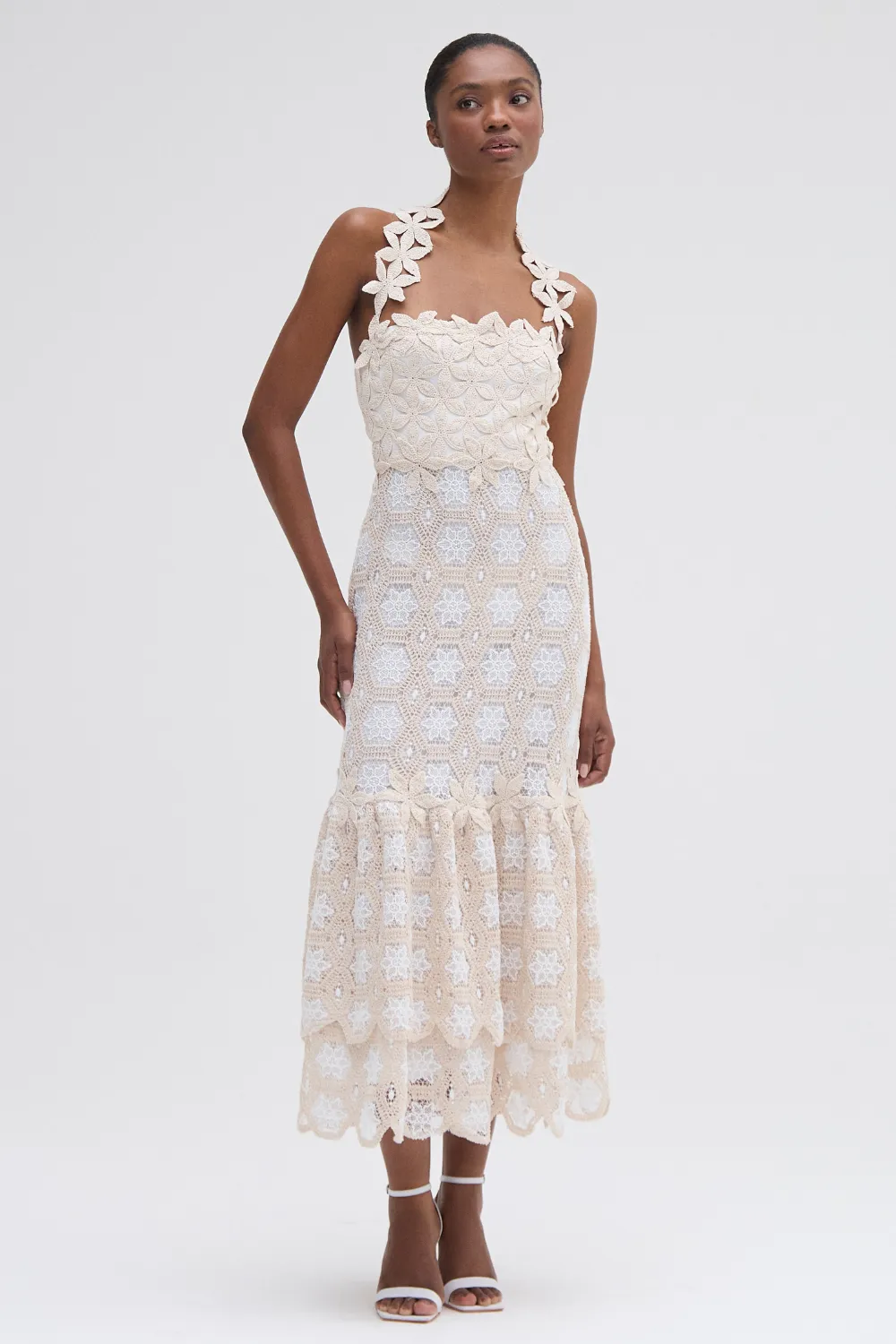 NATURAL CROCHET MIDI DRESS