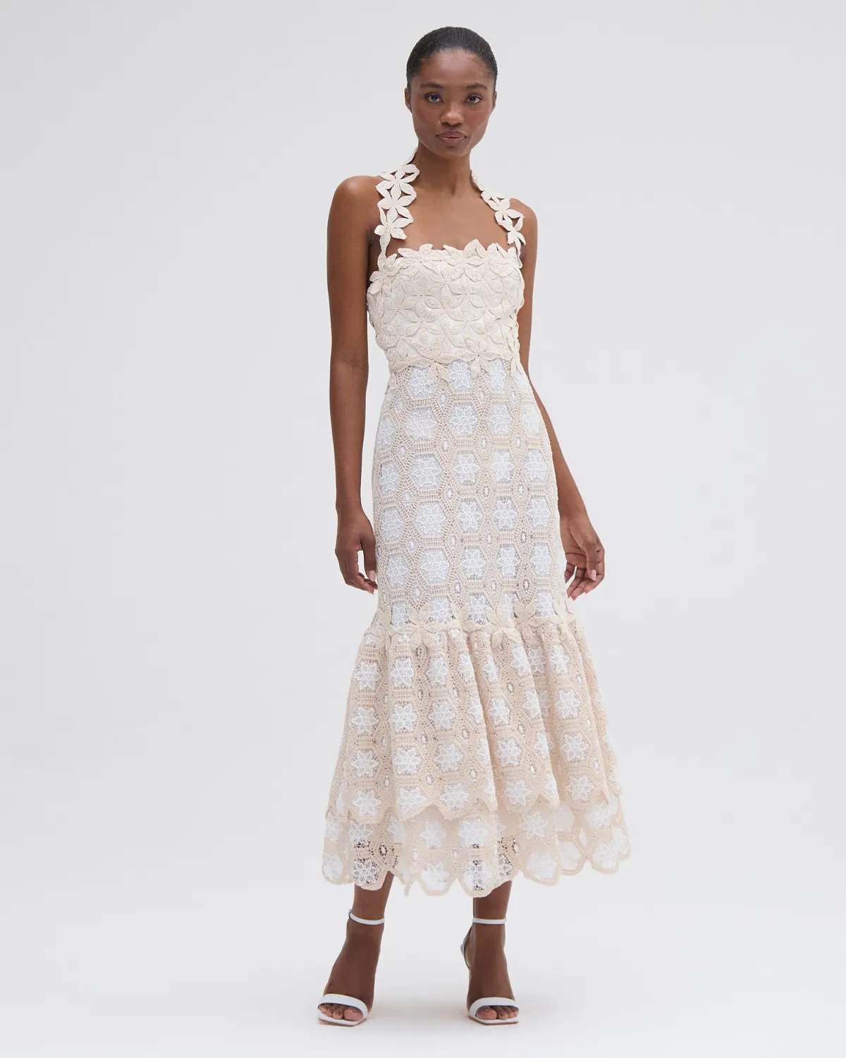 NATURAL CROCHET MIDI DRESS