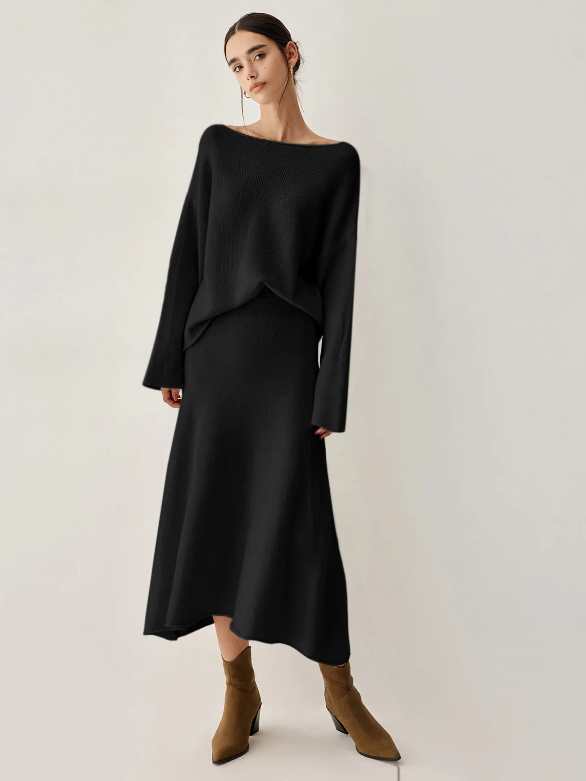 Oversized Sweater Two Trendy Piece Skirt Set