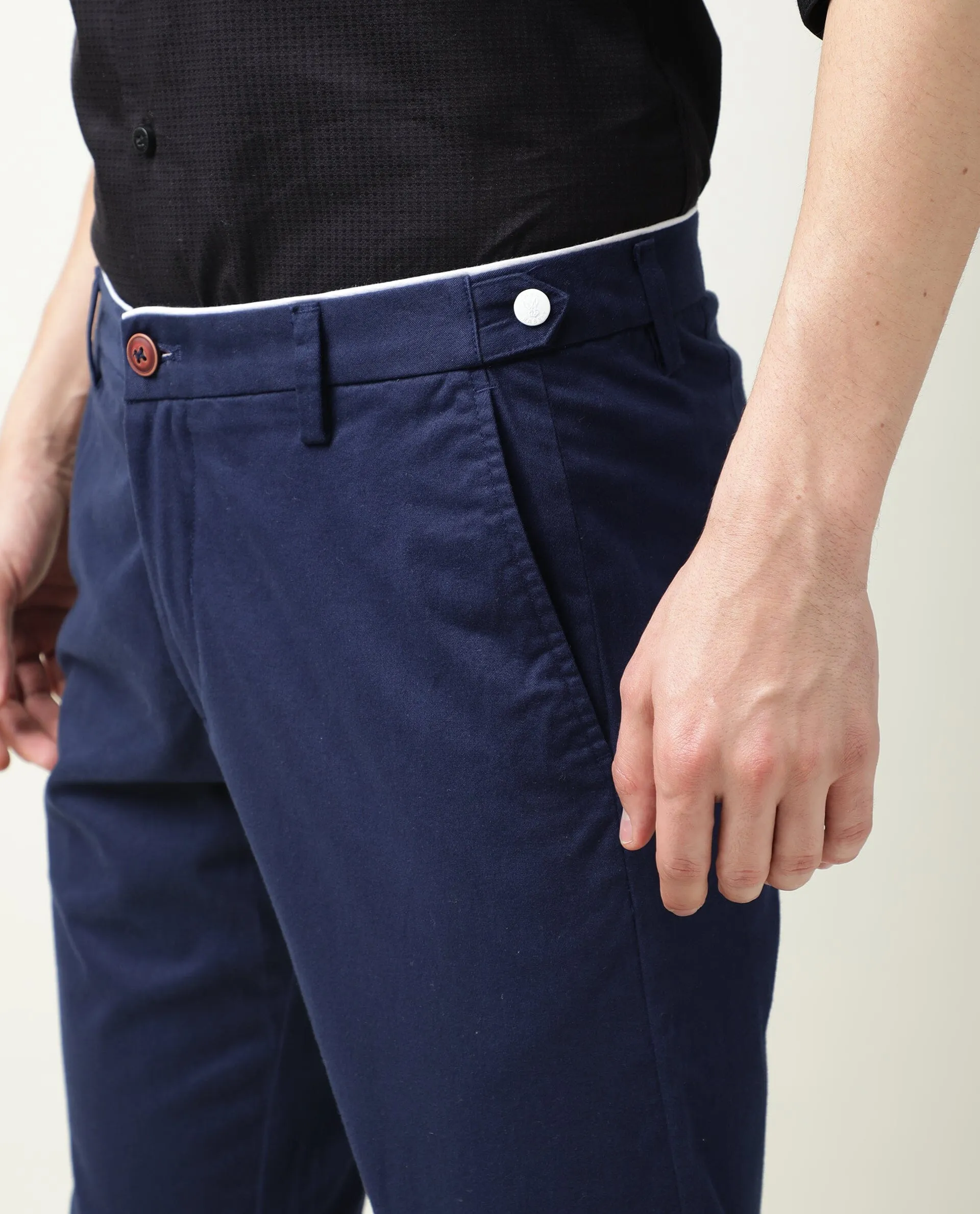 Rare Rabbit Men's Trews-22 Dark Blue Solid Mid-Rise Regular Fit Trouser