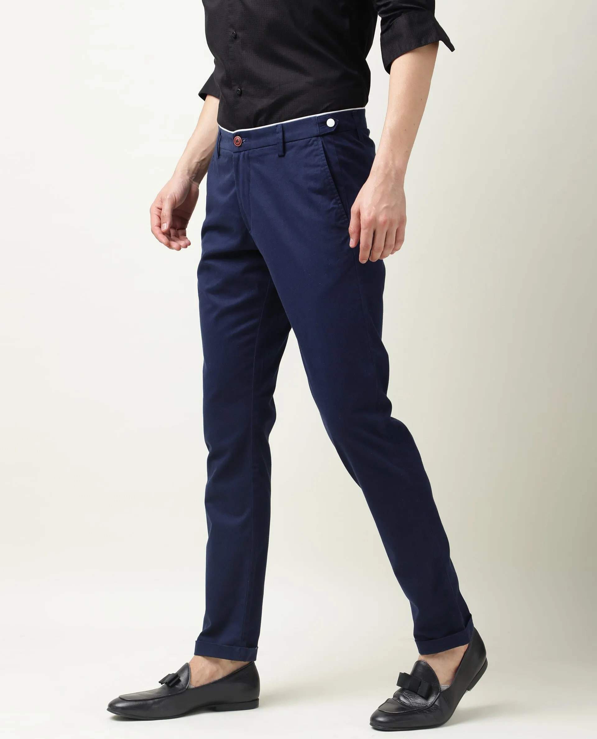 Rare Rabbit Men's Trews-22 Dark Blue Solid Mid-Rise Regular Fit Trouser