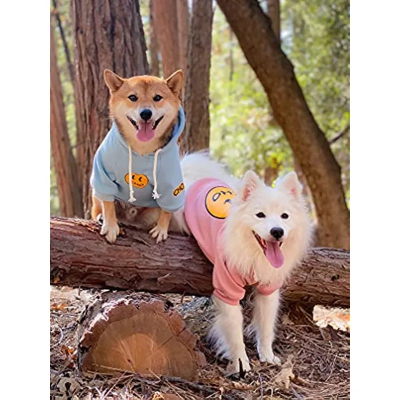 Smiley Dog Hoodie Stylish Dog Smiley Face Sweater Cotton Sweatshirt Fashion Outfit For Dogs Cats Puppy