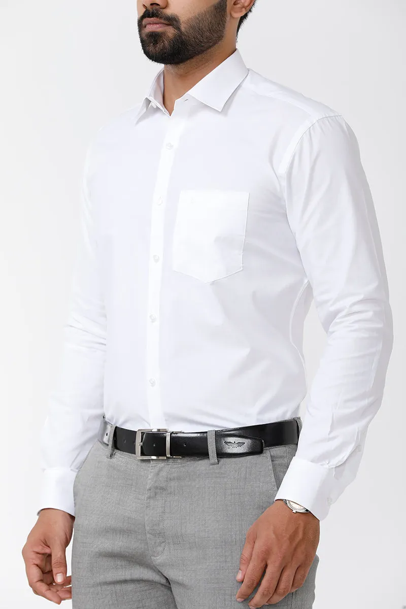 Snow Field - 100% Cotton Formal White Shirt For Men | Uathayam