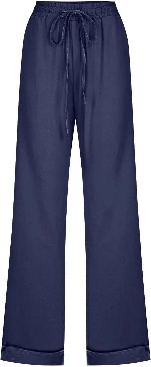Straight Leg Linen Pants for Women 2025 Summer Slim Leg Elastic Waist Trousers Fashion Casual Lounge Work Office Pant