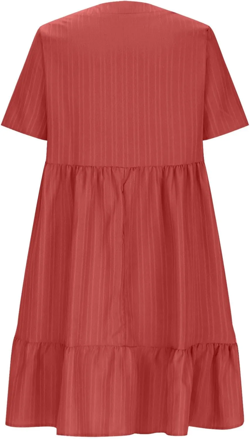 Summer Textured Dresses for Women Short Sleeve V Neck Trendy Sundress Casual Soft Boho Ruffle Dress Beachwear