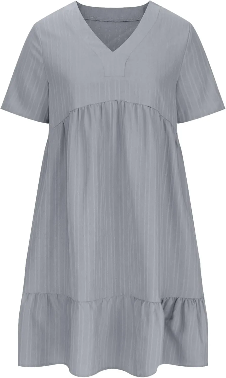 Summer Textured Dresses for Women Short Sleeve V Neck Trendy Sundress Casual Soft Boho Ruffle Dress Beachwear