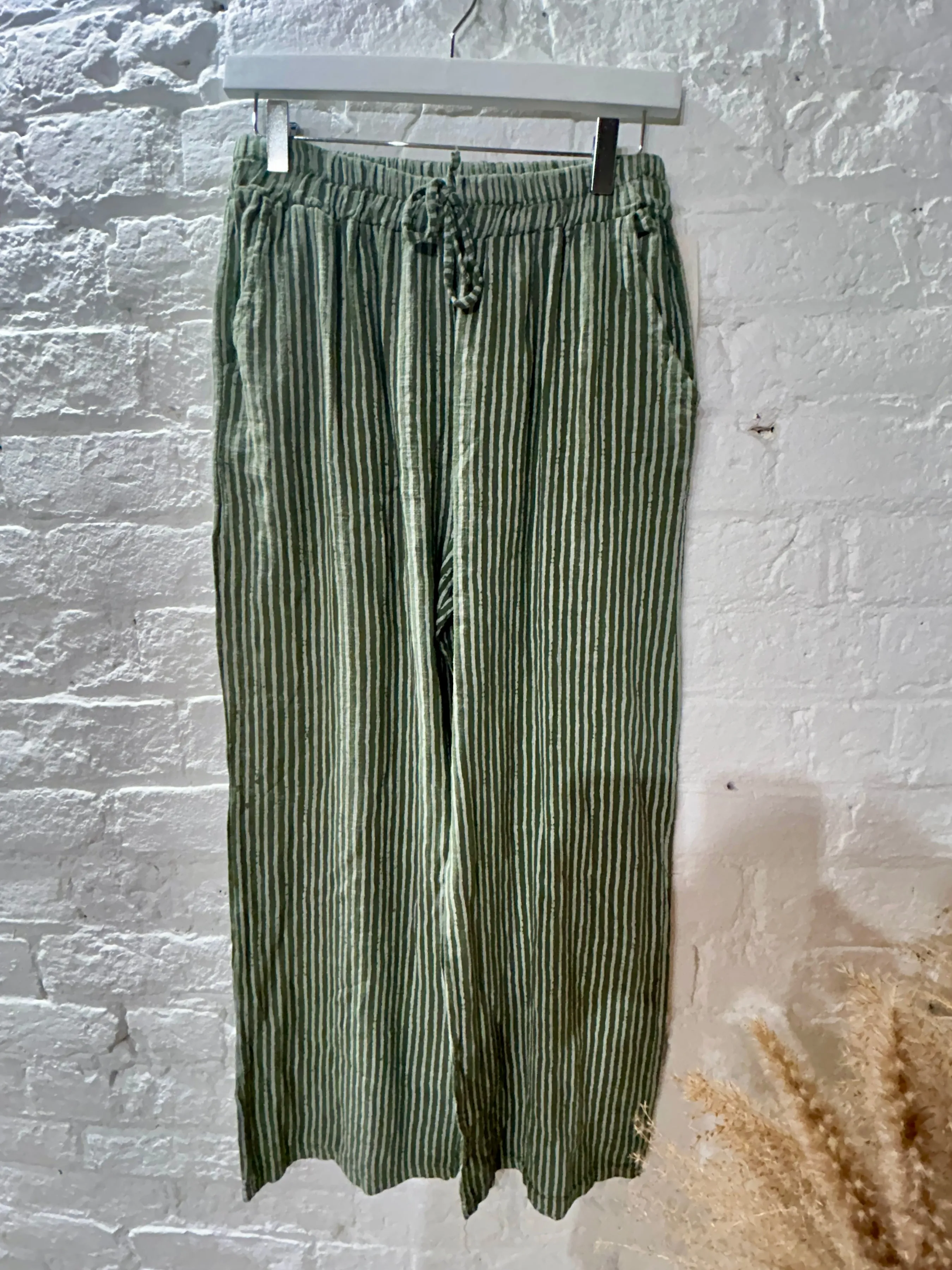 The Penny Pinstripe Wide Leg Cotton Pants Trouser With Pockets