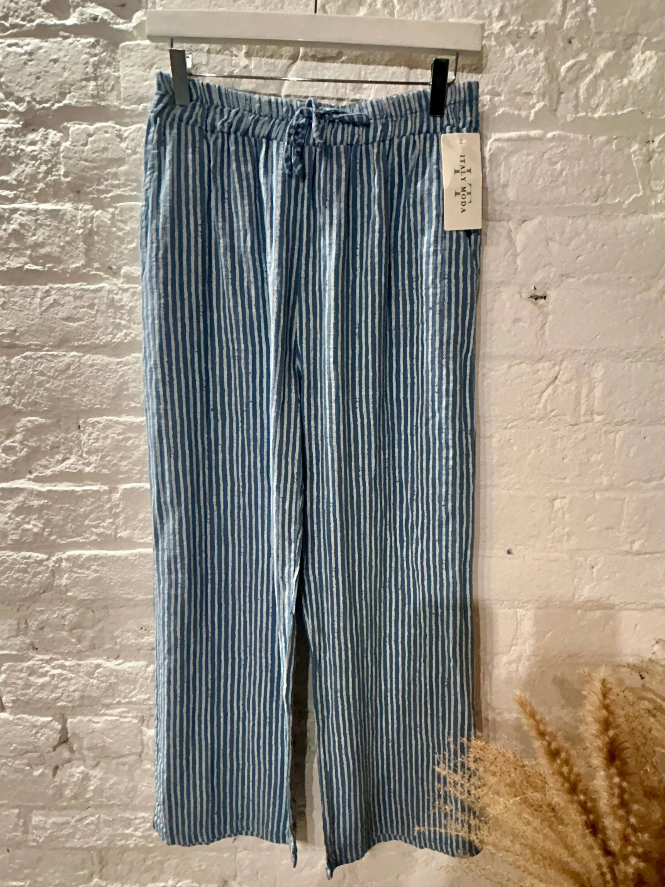 The Penny Pinstripe Wide Leg Cotton Pants Trouser With Pockets