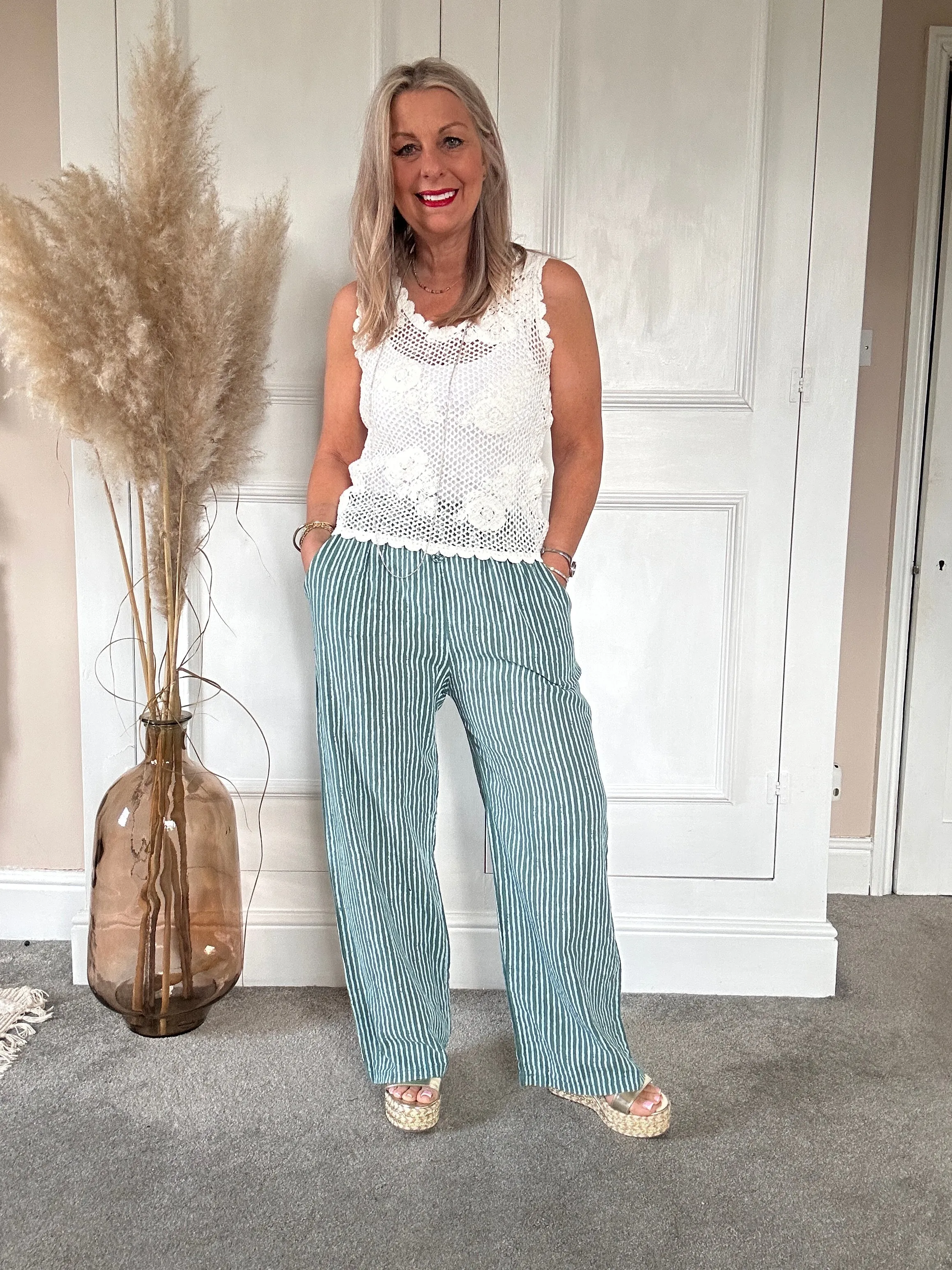 The Penny Pinstripe Wide Leg Cotton Pants Trouser With Pockets