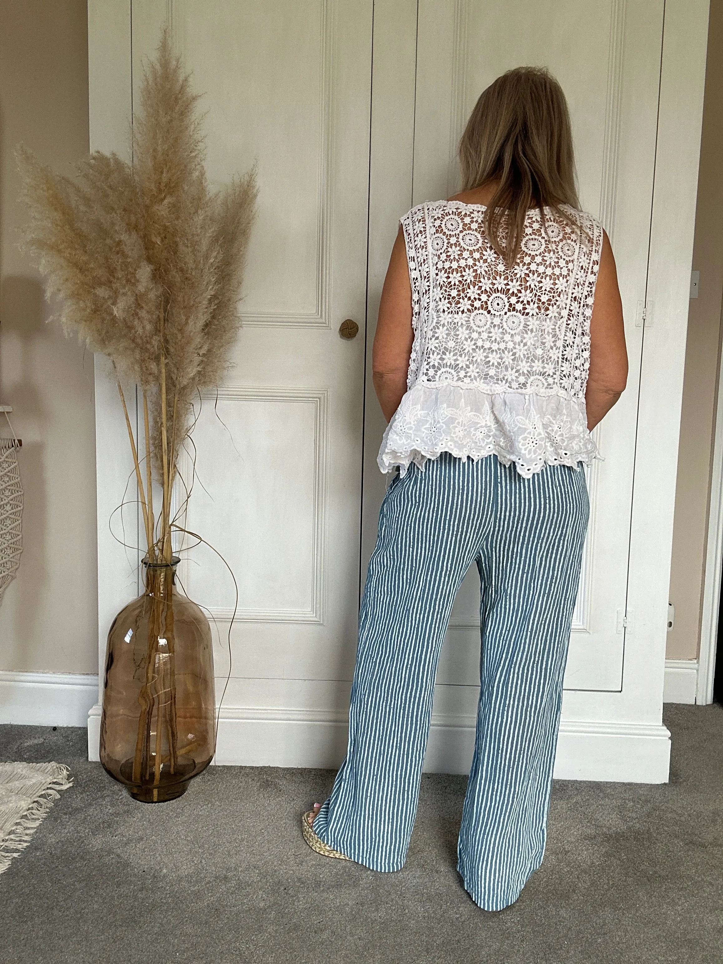 The Penny Pinstripe Wide Leg Cotton Pants Trouser With Pockets