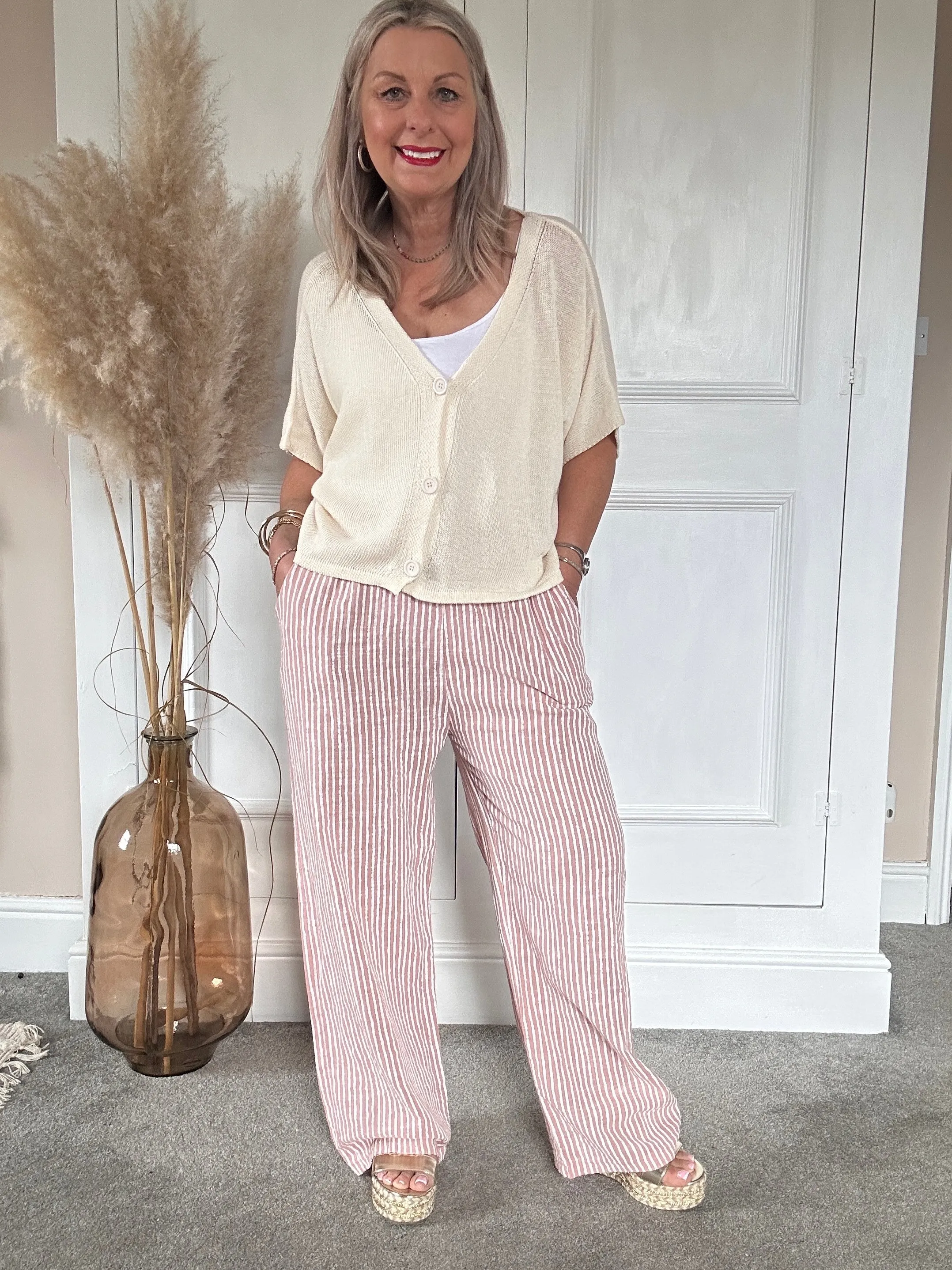 The Penny Pinstripe Wide Leg Cotton Pants Trouser With Pockets