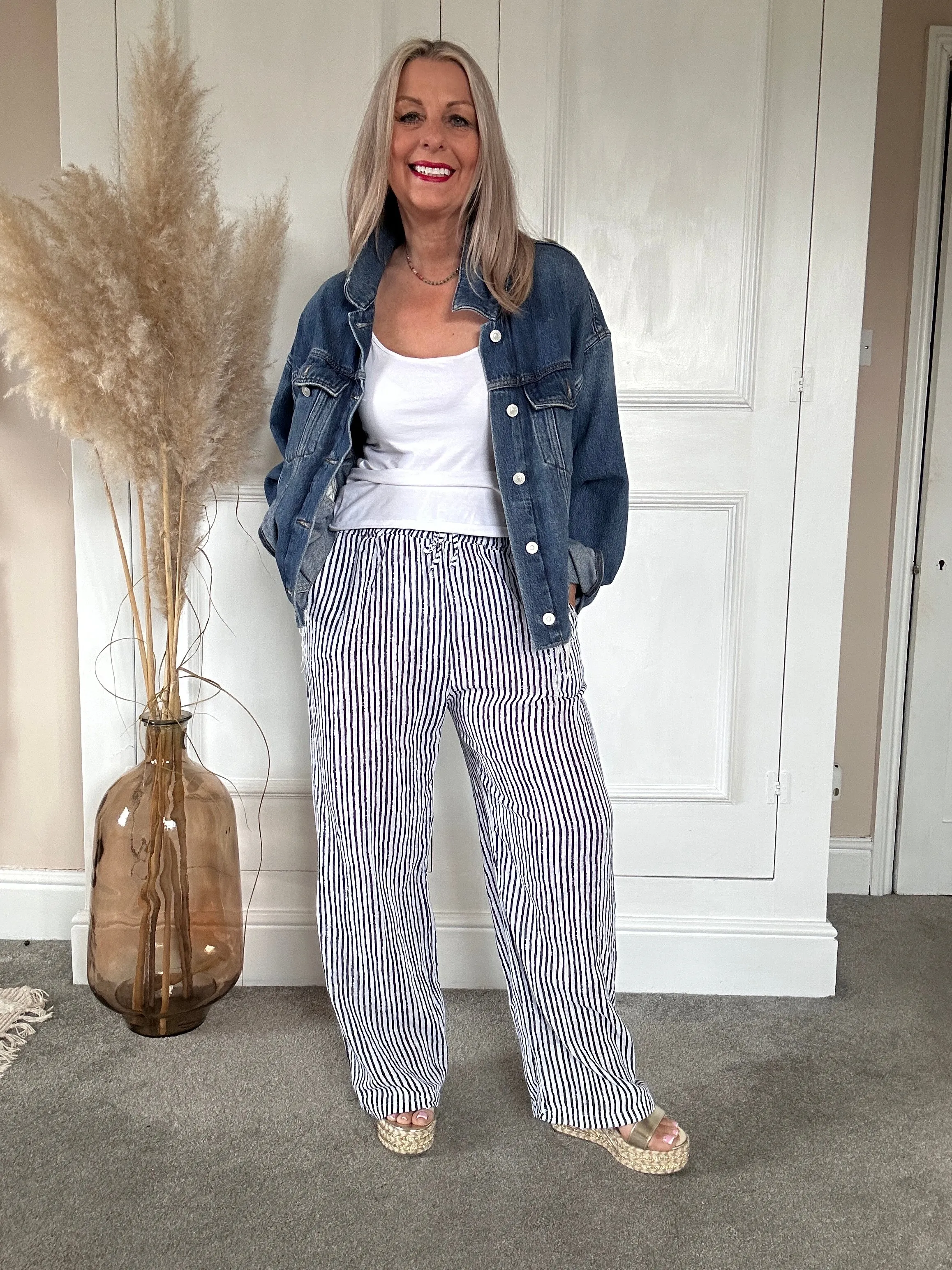 The Penny Pinstripe Wide Leg Cotton Pants Trouser With Pockets