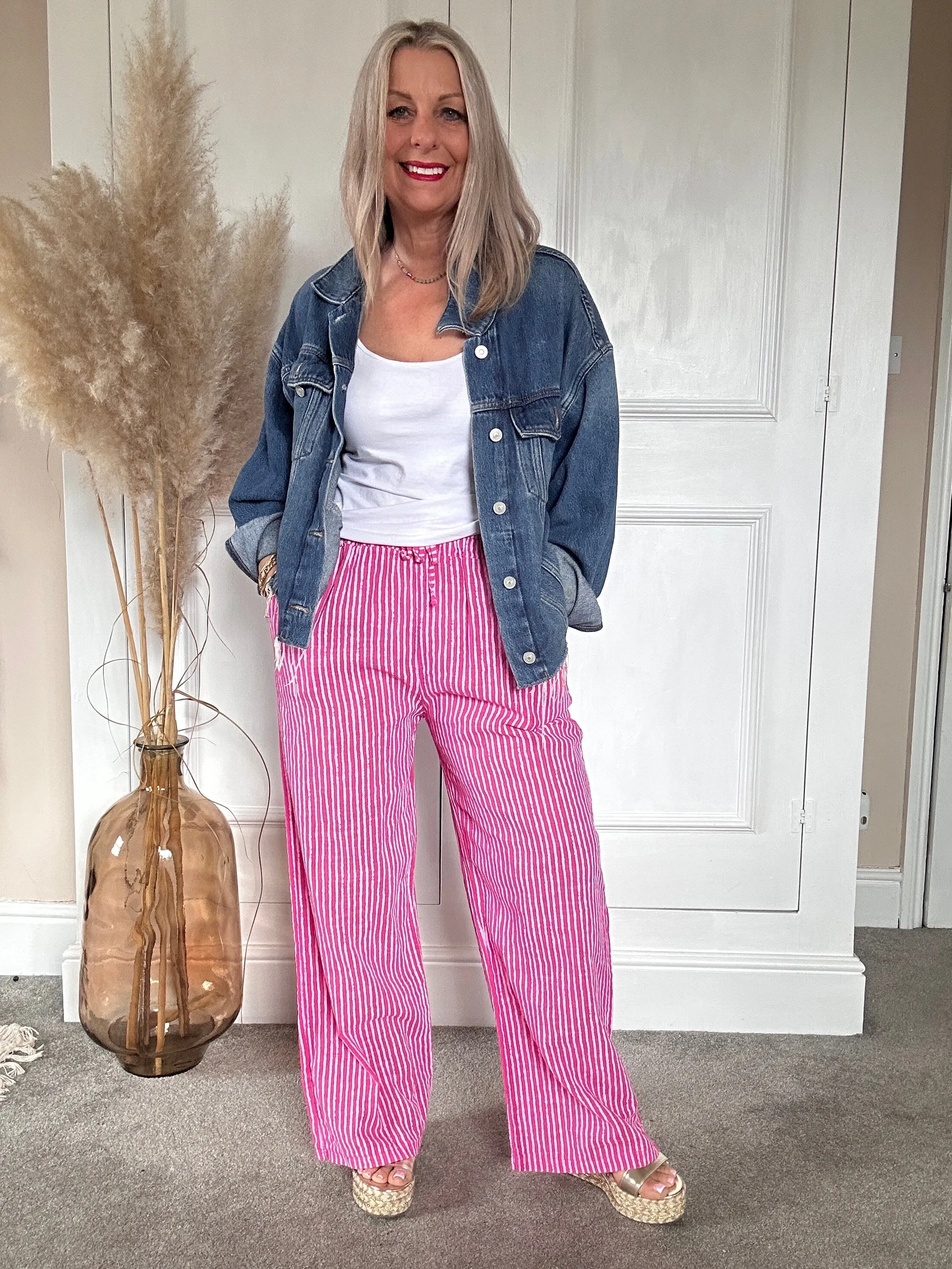 The Penny Pinstripe Wide Leg Cotton Pants Trouser With Pockets