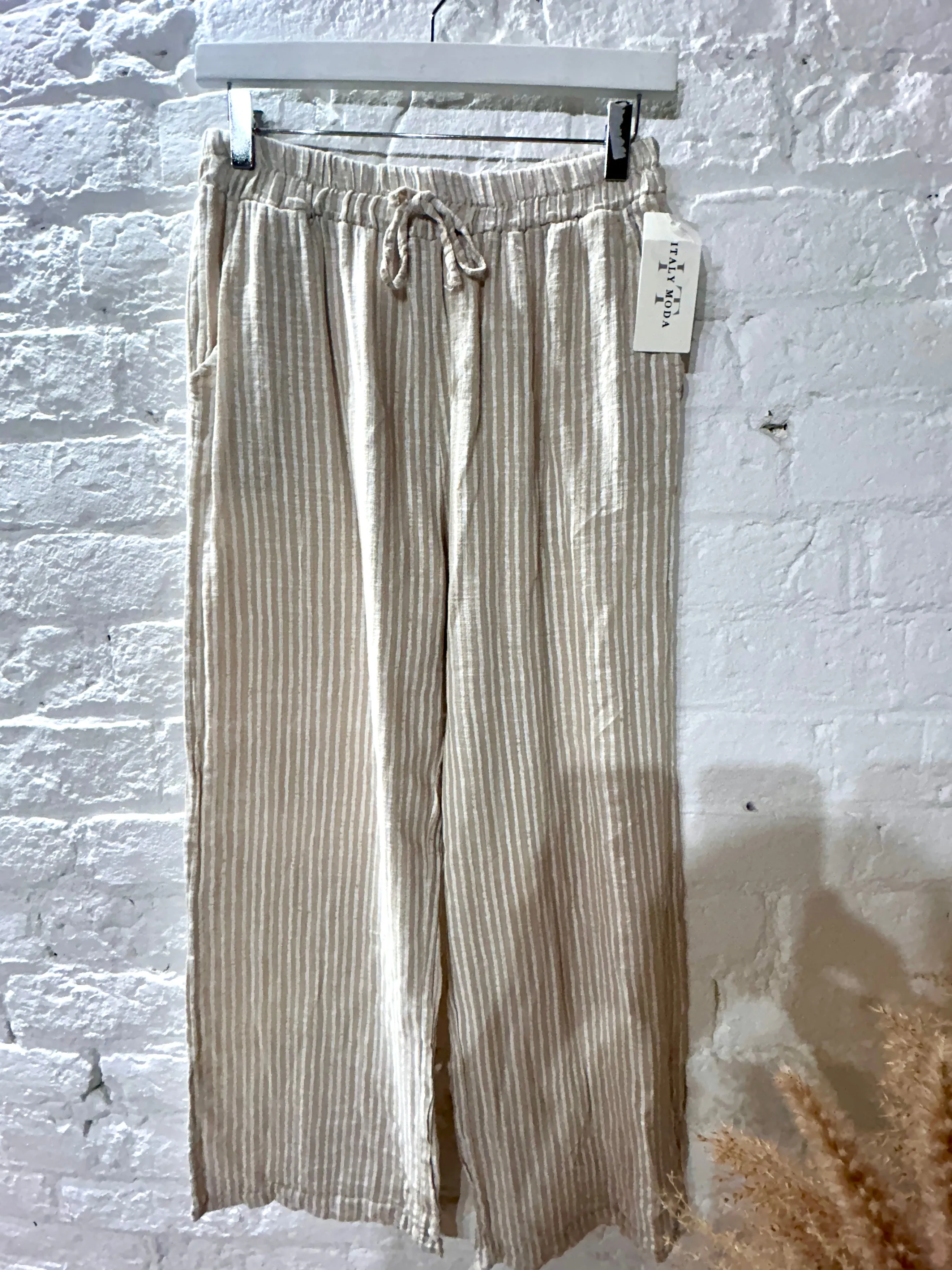 The Penny Pinstripe Wide Leg Cotton Pants Trouser With Pockets