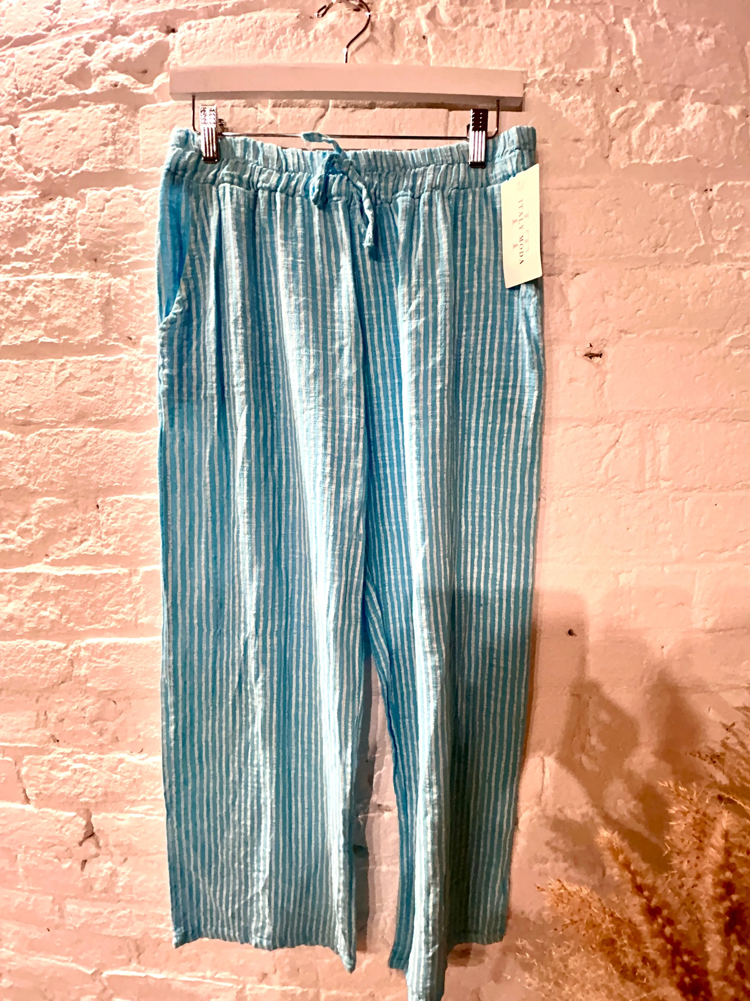 The Penny Pinstripe Wide Leg Cotton Pants Trouser With Pockets