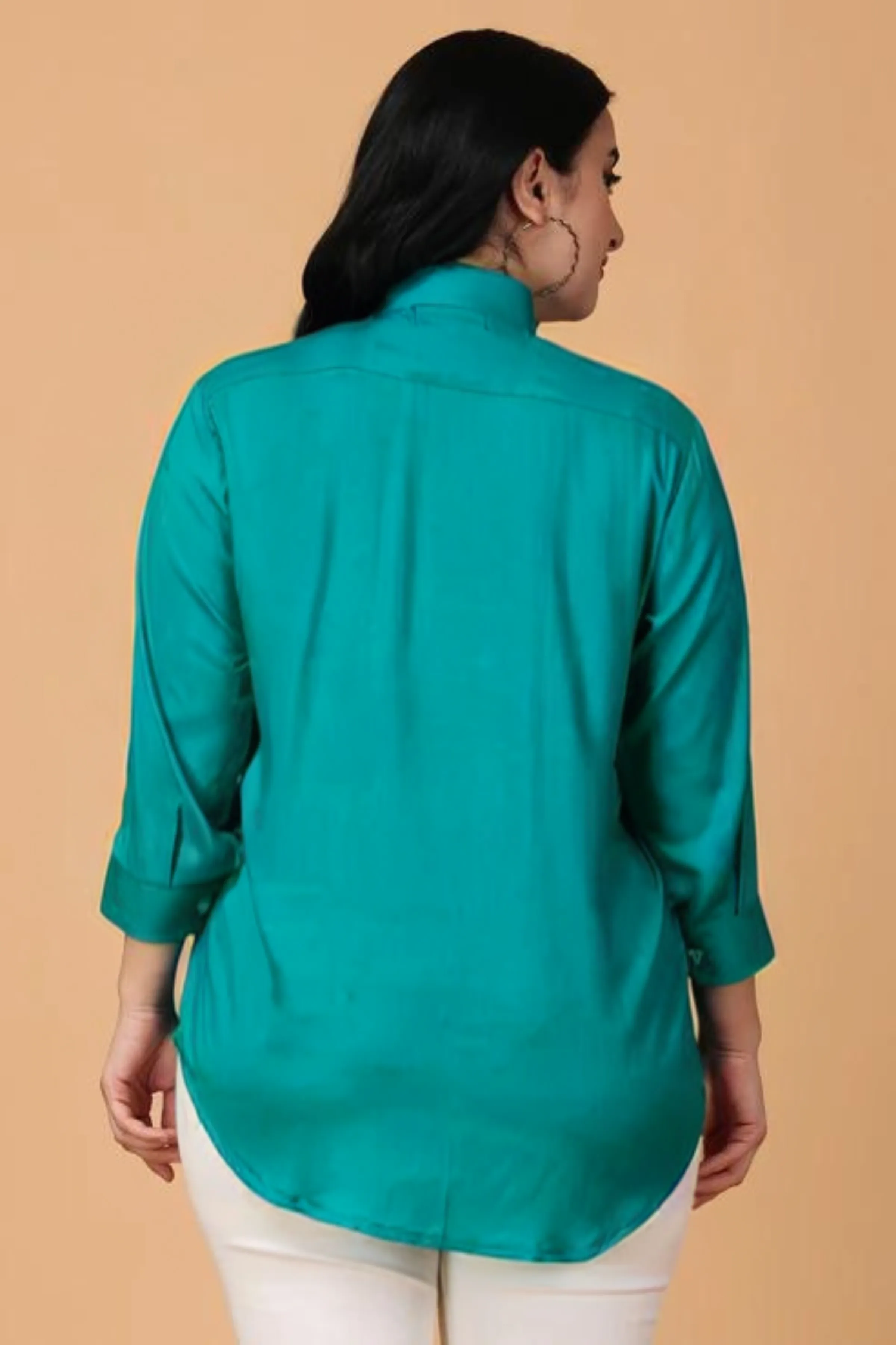 Tropical Blue Solid Rayon Shirt