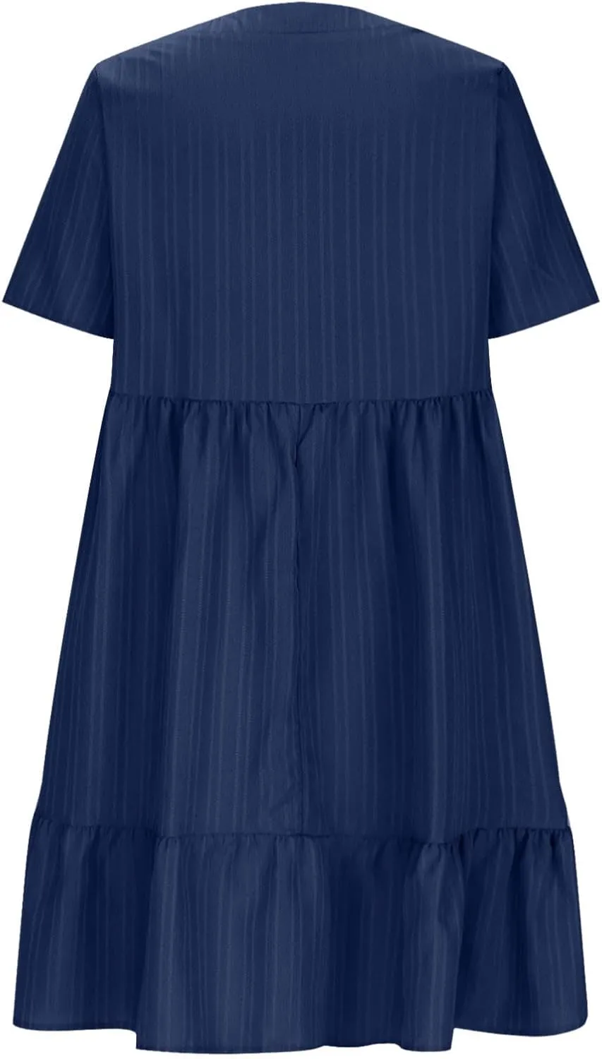 Vacation Dresses for Women 2025 Summer Loose Fit V Neck Short Sleeve Mini Dress Flowy Pleated Ruffle Hem Dress