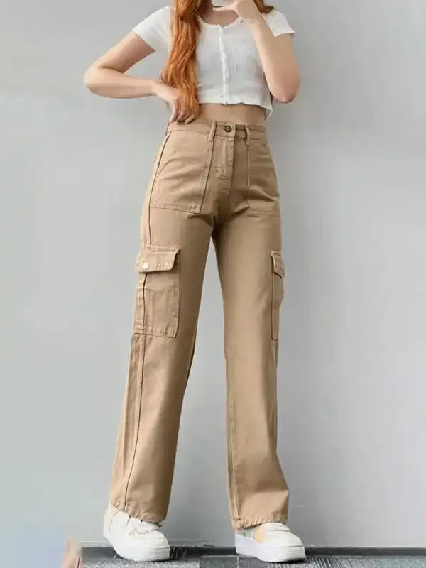 Versatile casual pants, mid-rise three-dimensional pocket trousers, waist-cinching overalls