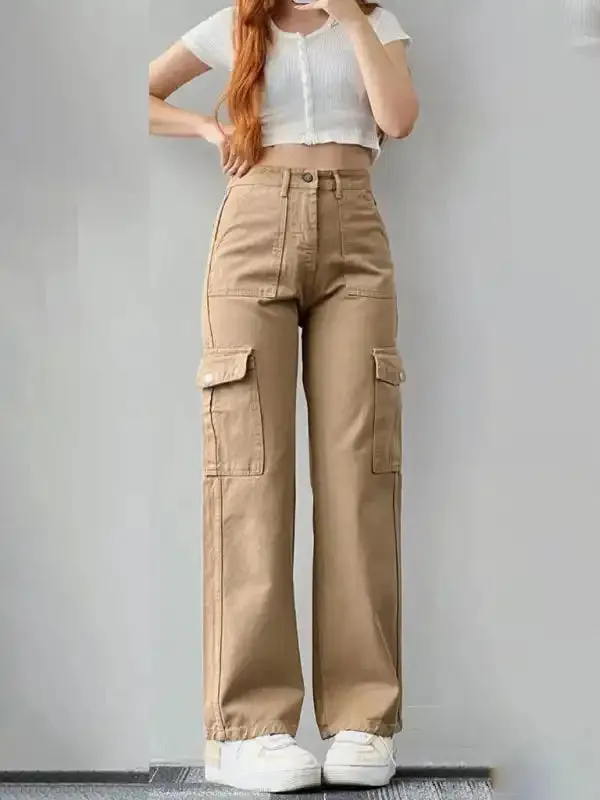 Versatile casual pants, mid-rise three-dimensional pocket trousers, waist-cinching overalls