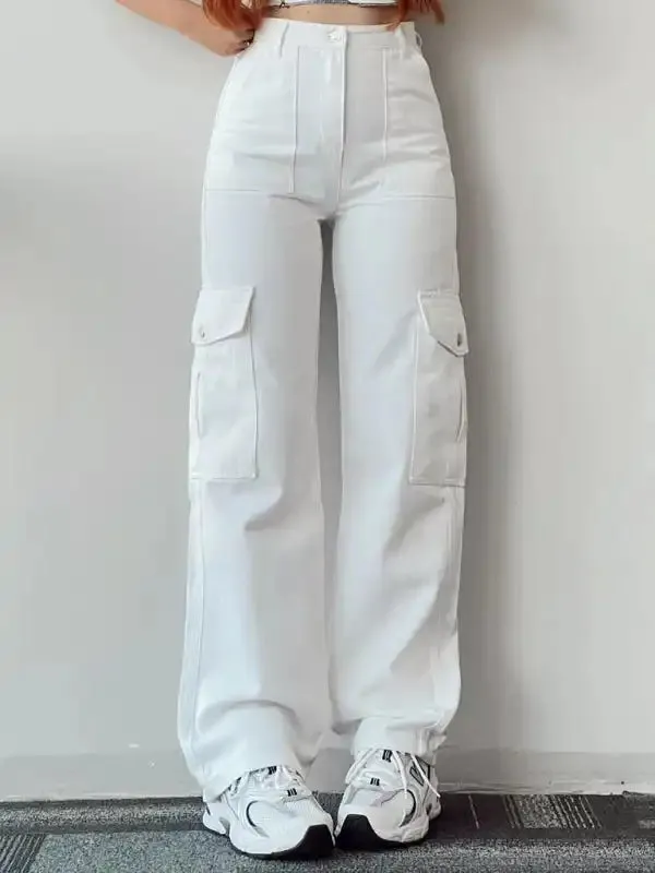 Versatile casual pants, mid-rise three-dimensional pocket trousers, waist-cinching overalls