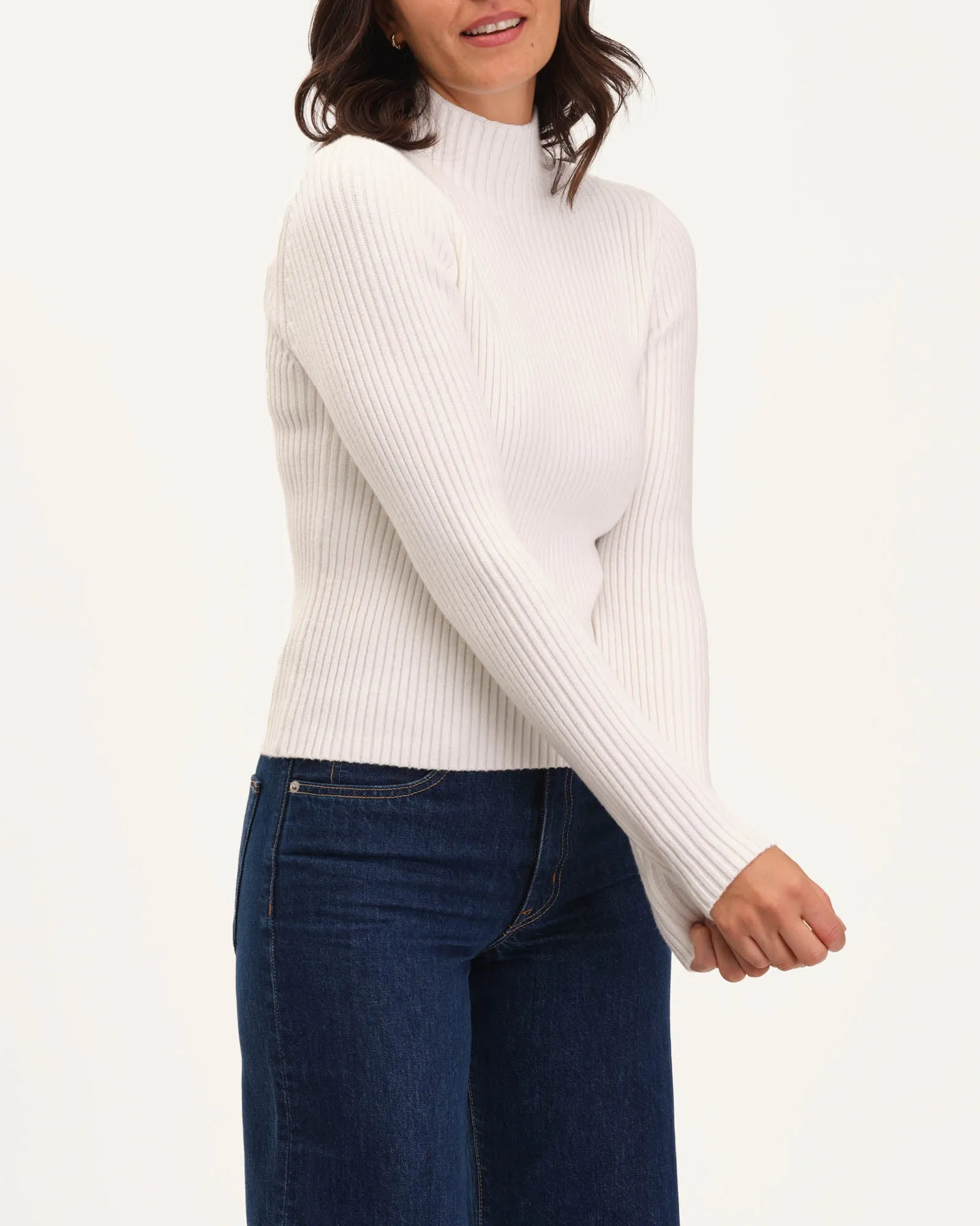 Viscose Blend Ribbed Mock Neck Sweater