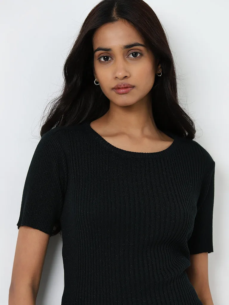 Wardrobe Dark Green Ribbed Glitter Top