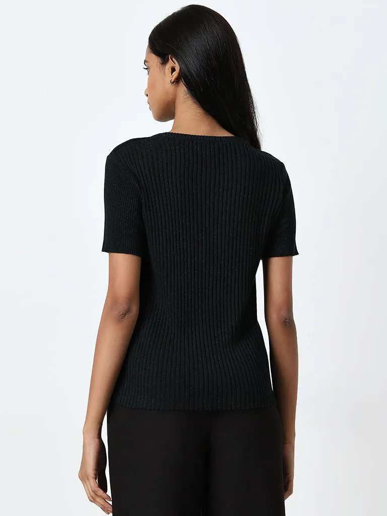 Wardrobe Dark Green Ribbed Glitter Top