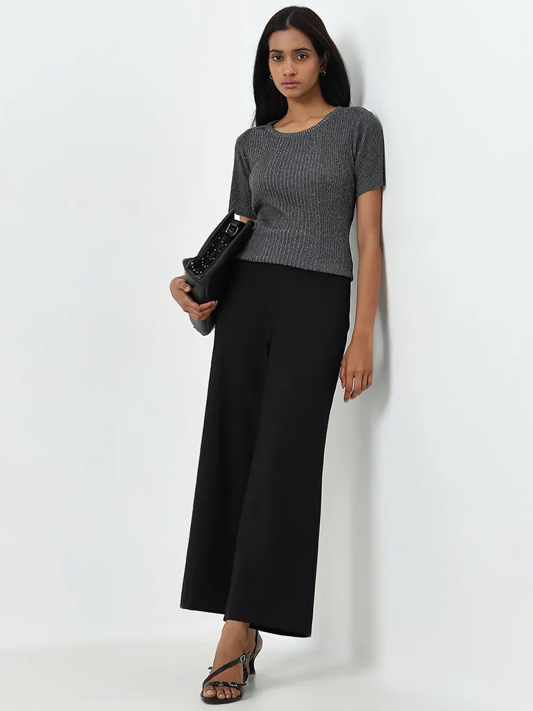 Wardrobe Dark Grey Ribbed Glitter Top