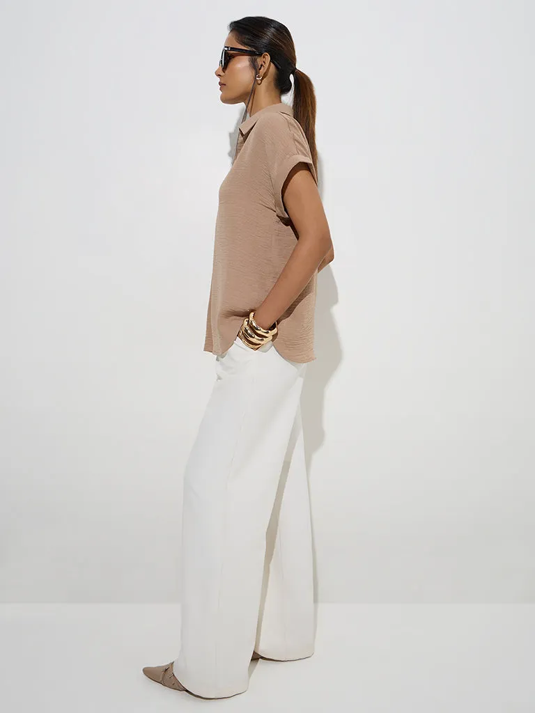 Wardrobe Light Brown Crinkle-Textured Top