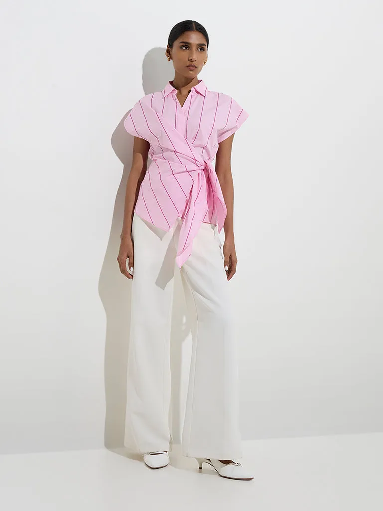 Wardrobe Pink Striped Knot-Detailed Blouse