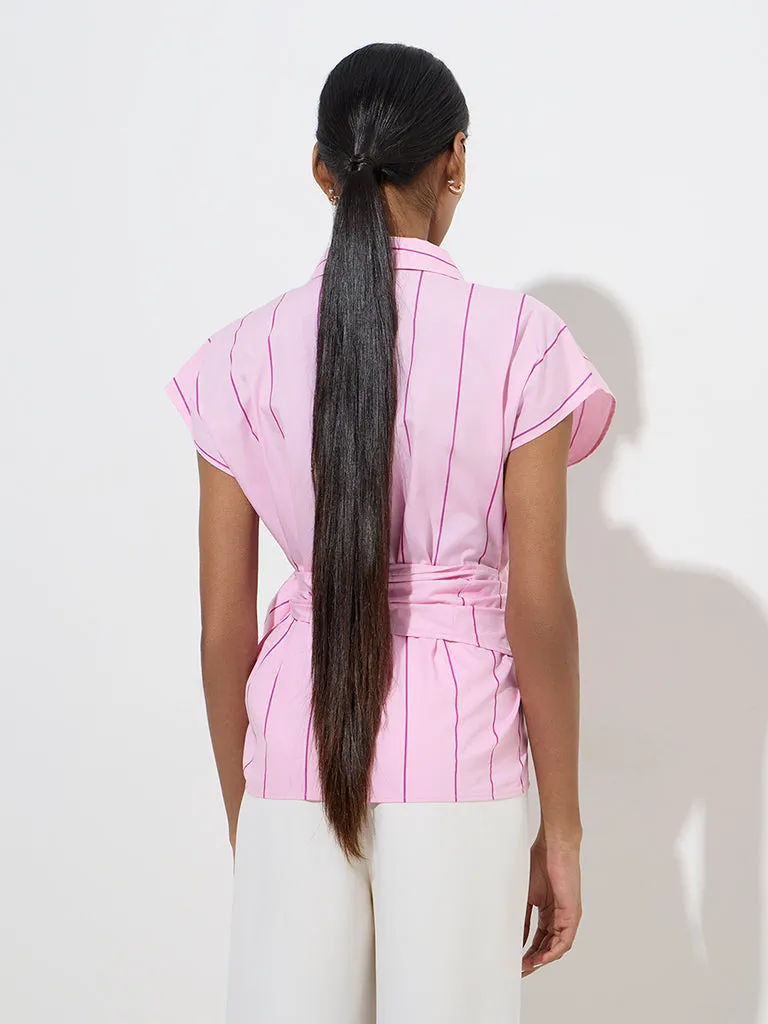 Wardrobe Pink Striped Knot-Detailed Blouse