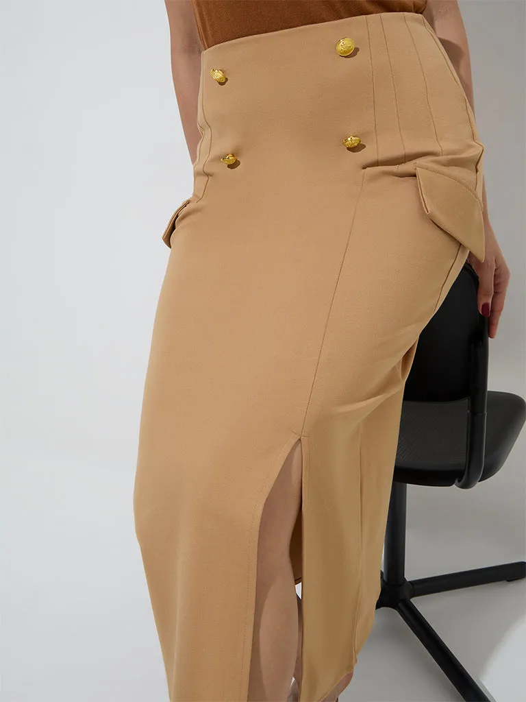 Wardrobe Tan High-Rise Pencil Skirt