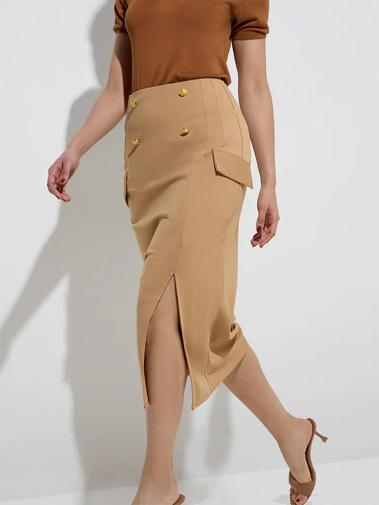 Wardrobe Tan High-Rise Pencil Skirt