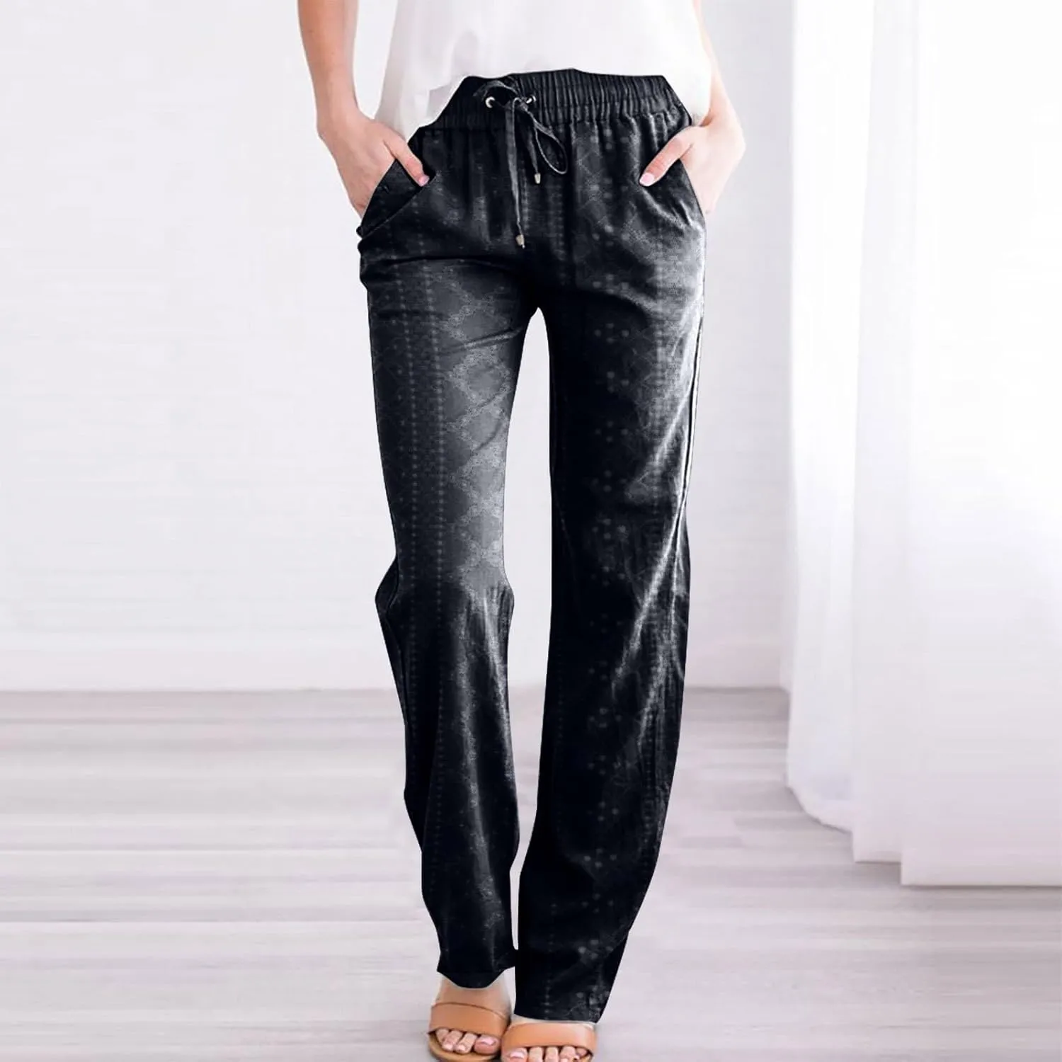 Women Pants Summer Linen Wide Leg Pants Women's Linen Pants Summer Casual High Waist Wide Leg Trousers Pant with
