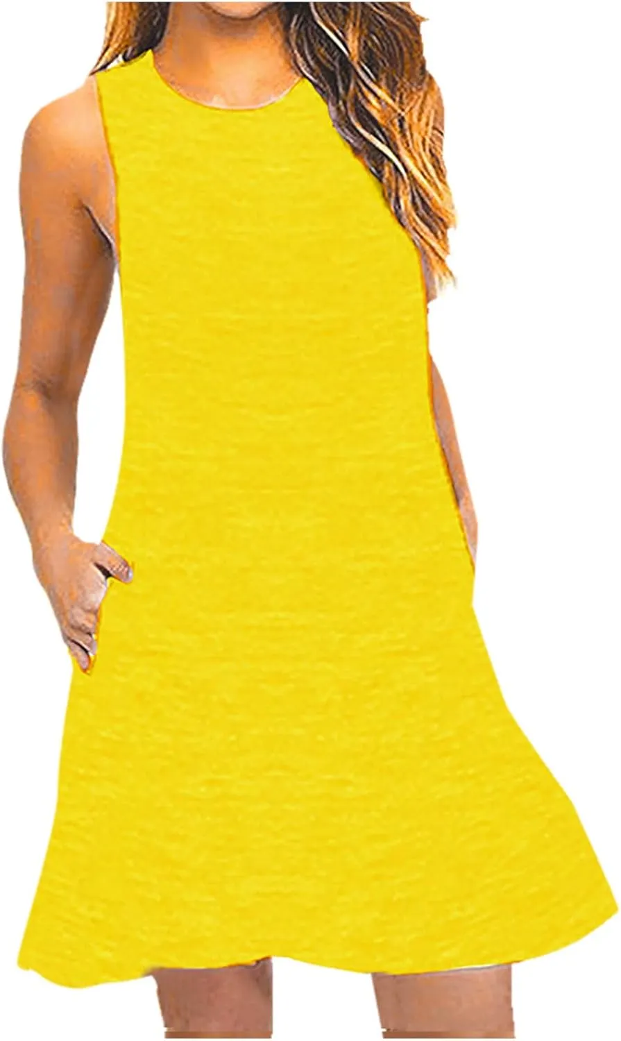 Women Summer Casual Sleeveless Mini Dress Round-Neck Beach Vacation Tank Dress Loose Comfy Midi Dress Sundress