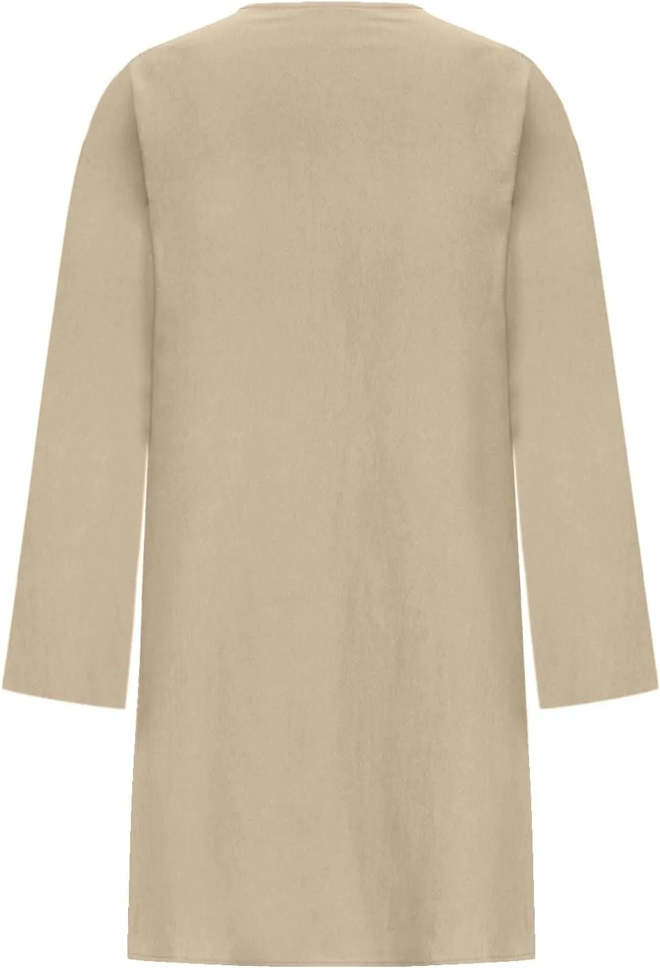 Womens Cotton Linen Dresses Spring Plain Long Sleeve Knee-Length Dress Boho Plus Size Ruched Loose Fit Midi Sundress